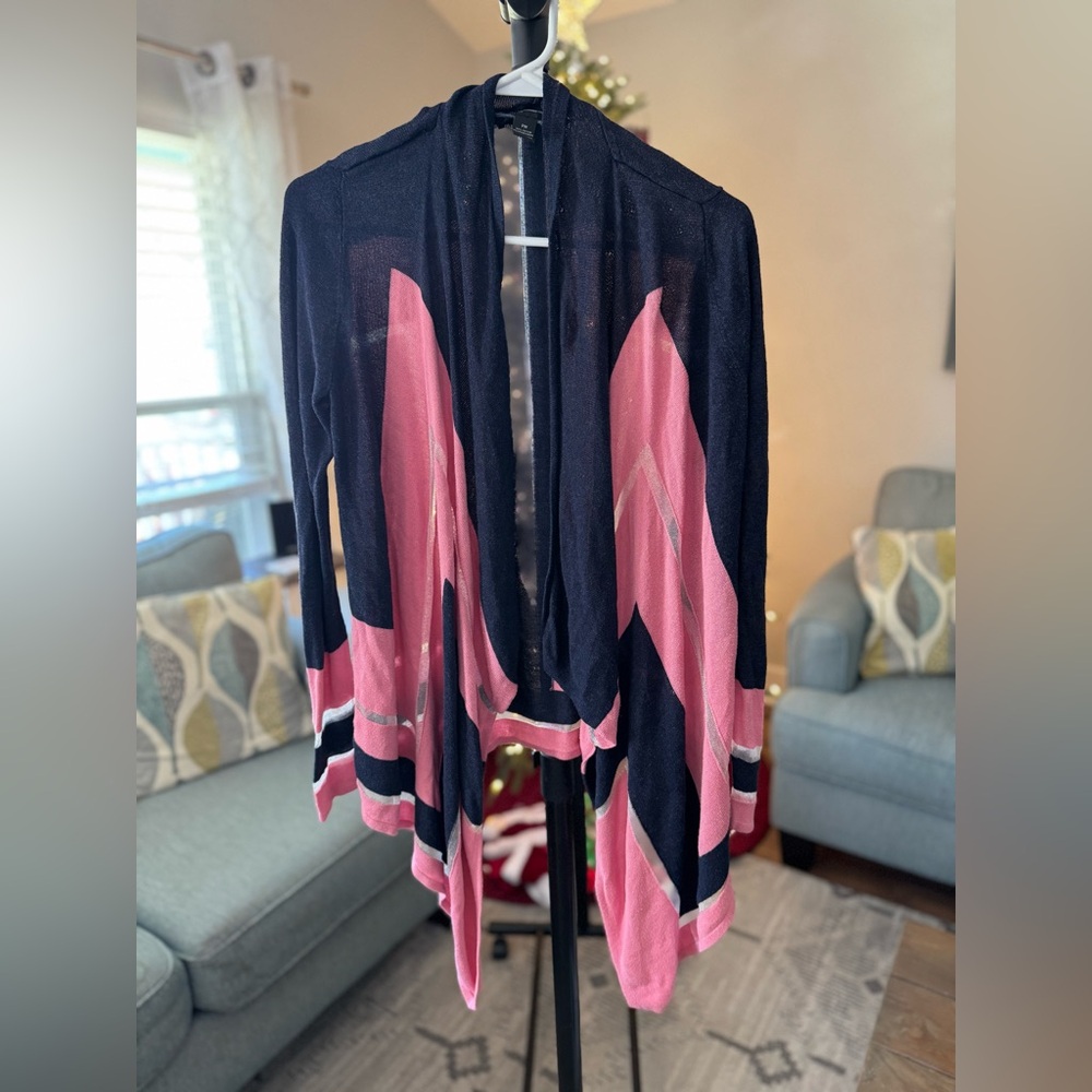 INC Pink and Navy Cardigan